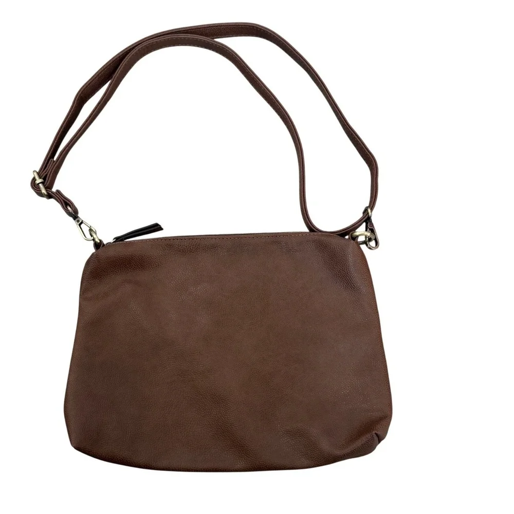 Joy Susan Brown Pebbled Vegan Leather Crossbody Bag Adjustable Strap